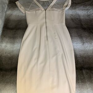 Maggy London Cream Sheath Midi Dress with V-Neck